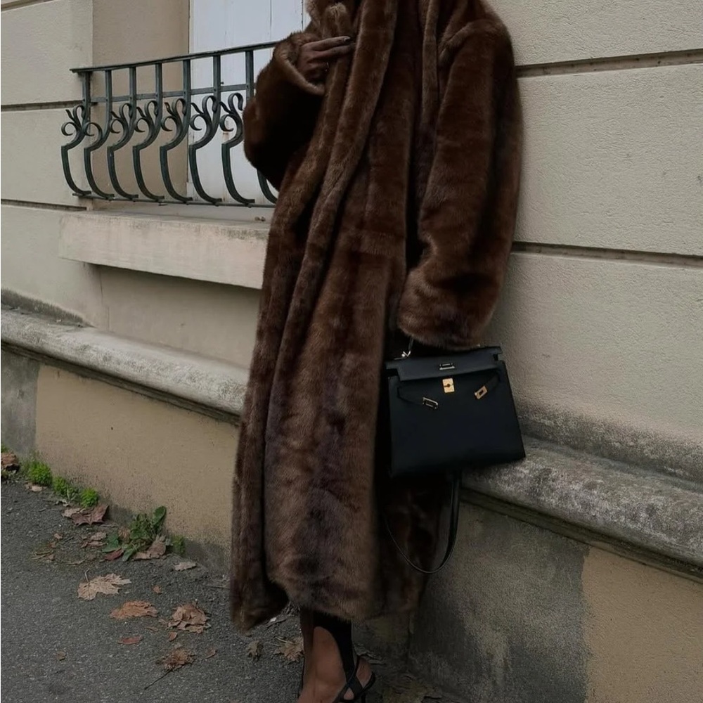 Luxurious Brown Faux Fur Coat